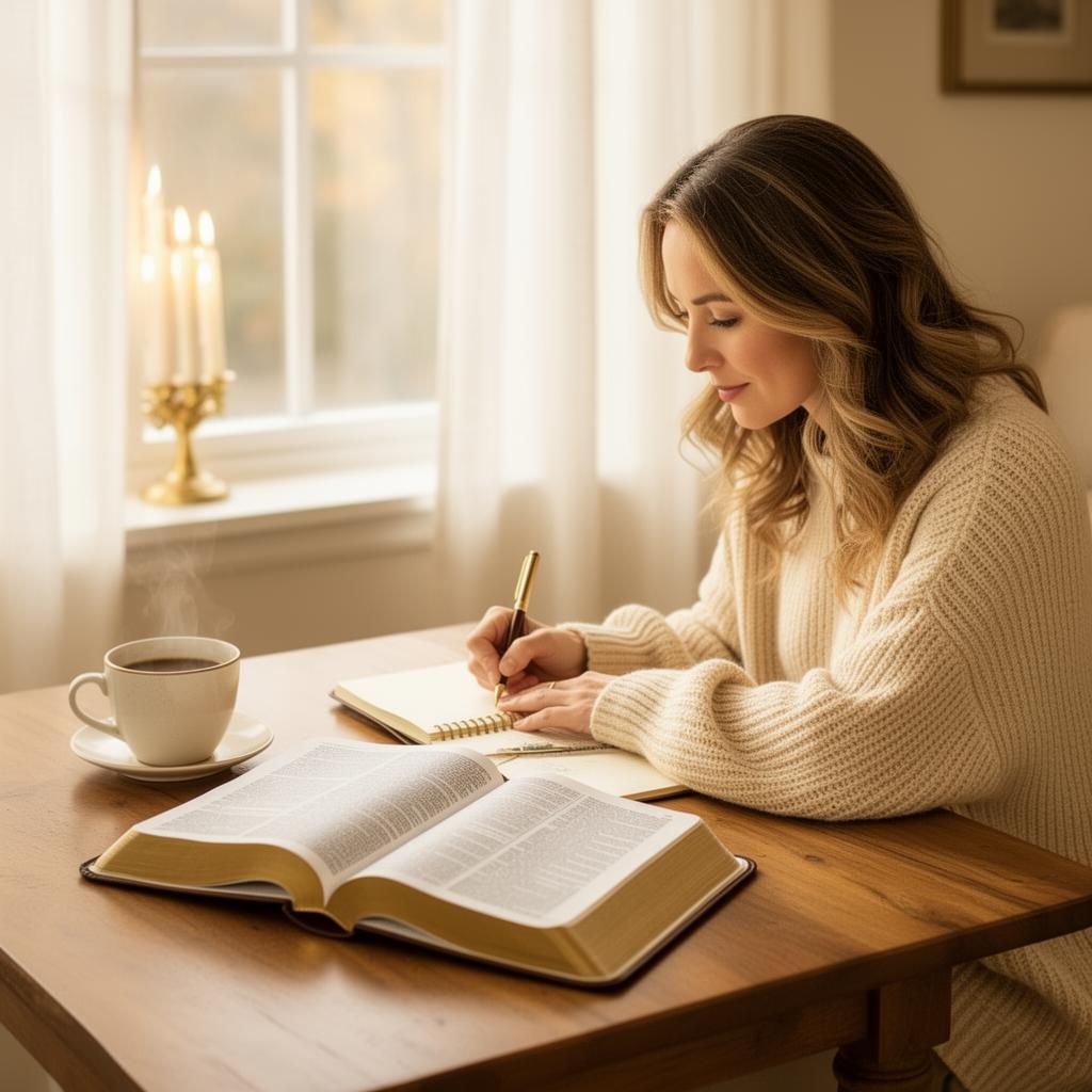 Open journal and pen on a peaceful desk